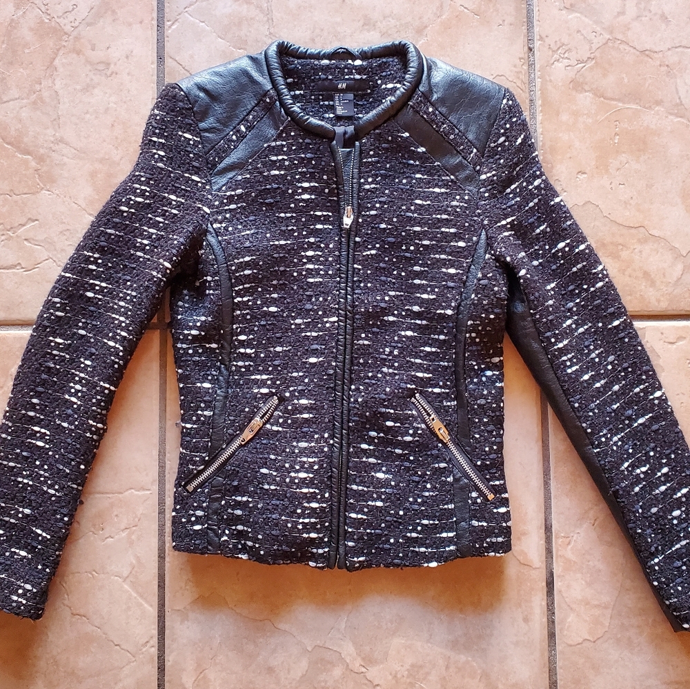 H&M tweed leather coat, size 6